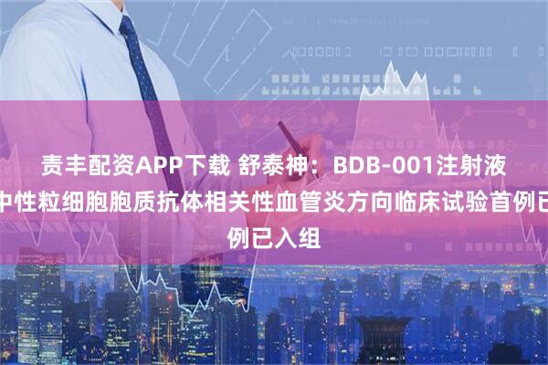 责丰配资APP下载 舒泰神：BDB-001注射液在抗中性粒细胞胞质抗体相关性血管炎方向临床试验首例已入组